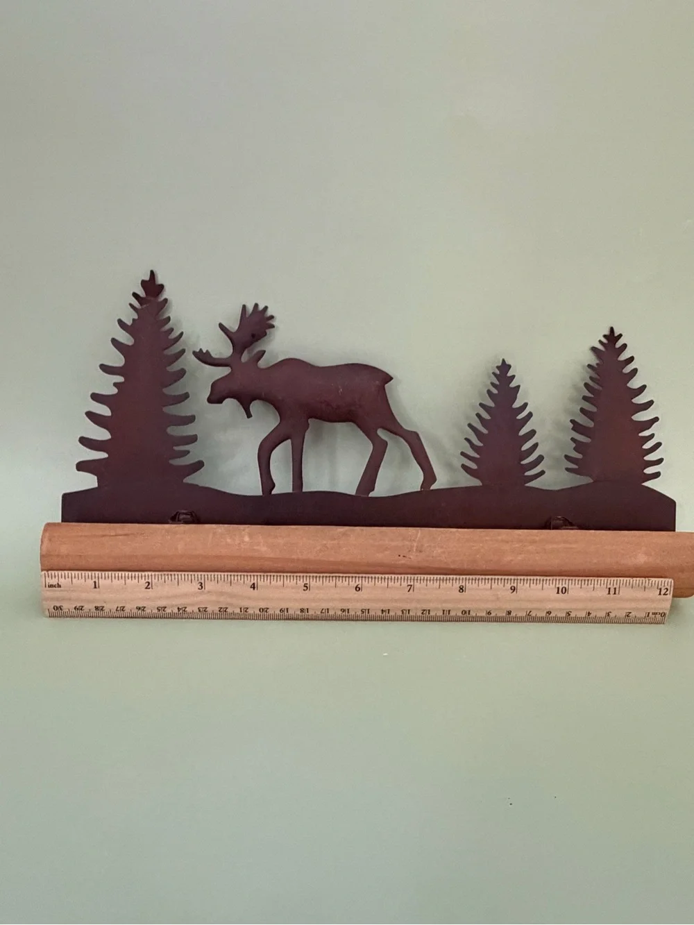 Rustic Metal Moose and Pine Tree Shelf Accent - Brown